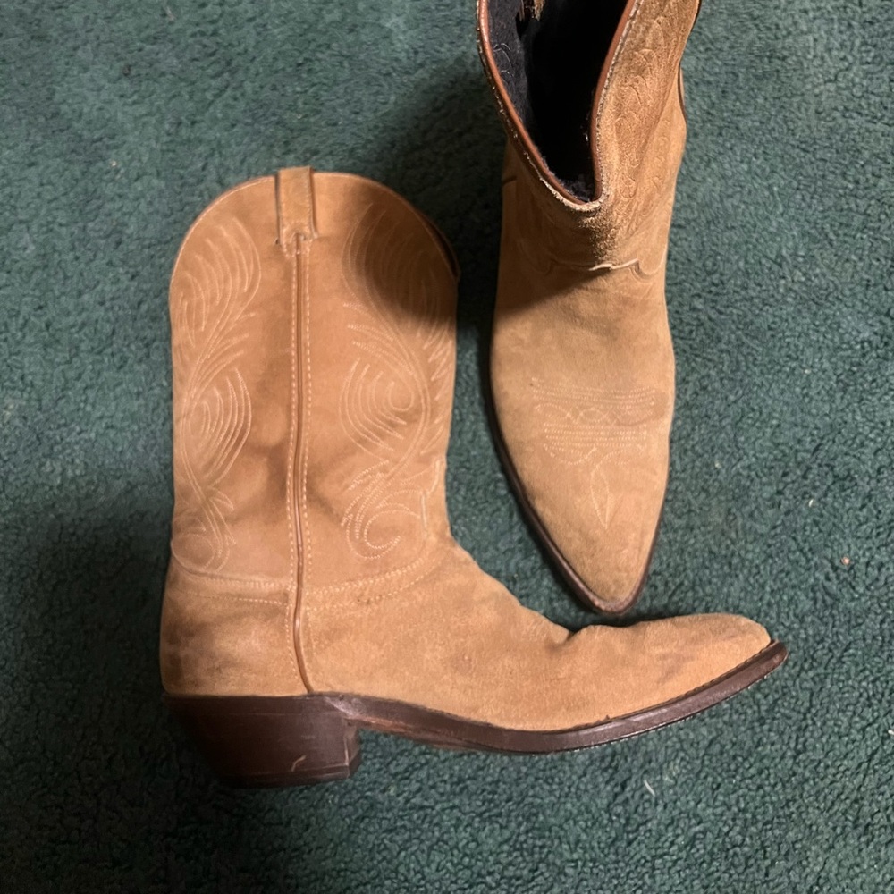 Mens Code West Made In USA Tan Genuine Suede cowboy boots